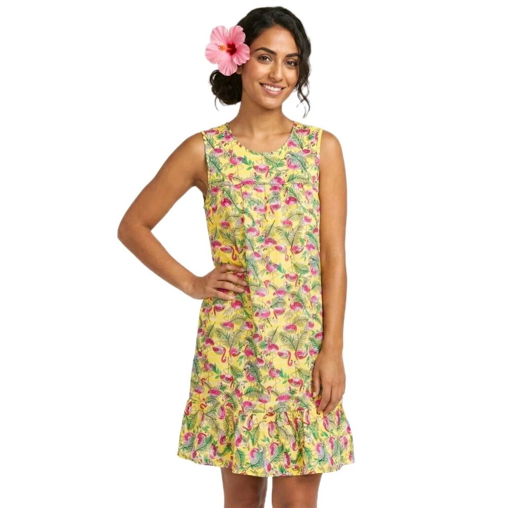 Anthony Richards VTG Pink Flamingo Hawaiian Luau Mumu Patio Dress Sleeveless XL